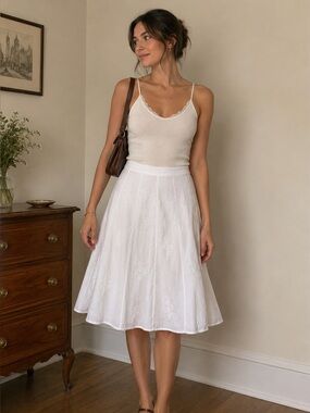 April Cornell White Embroidered Aline Skirt Small 100% Cotton Cottagecore
